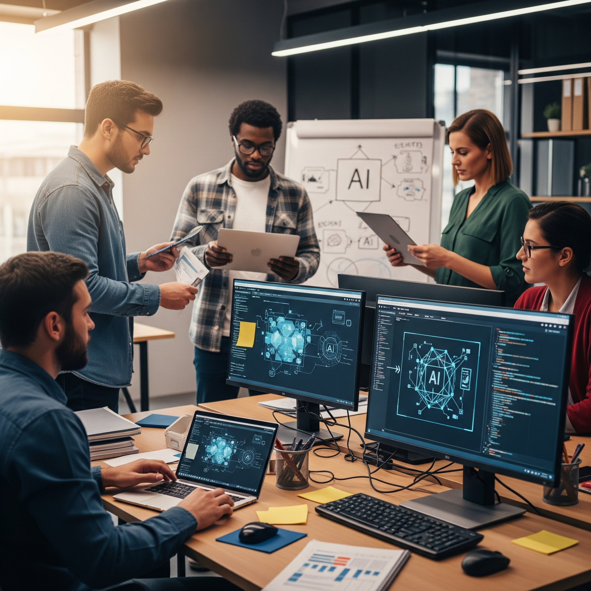 AI Development Team Collaboration in Tech Office